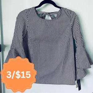 A. Byer • Black & White Gingham Bell Sleeve Blouse